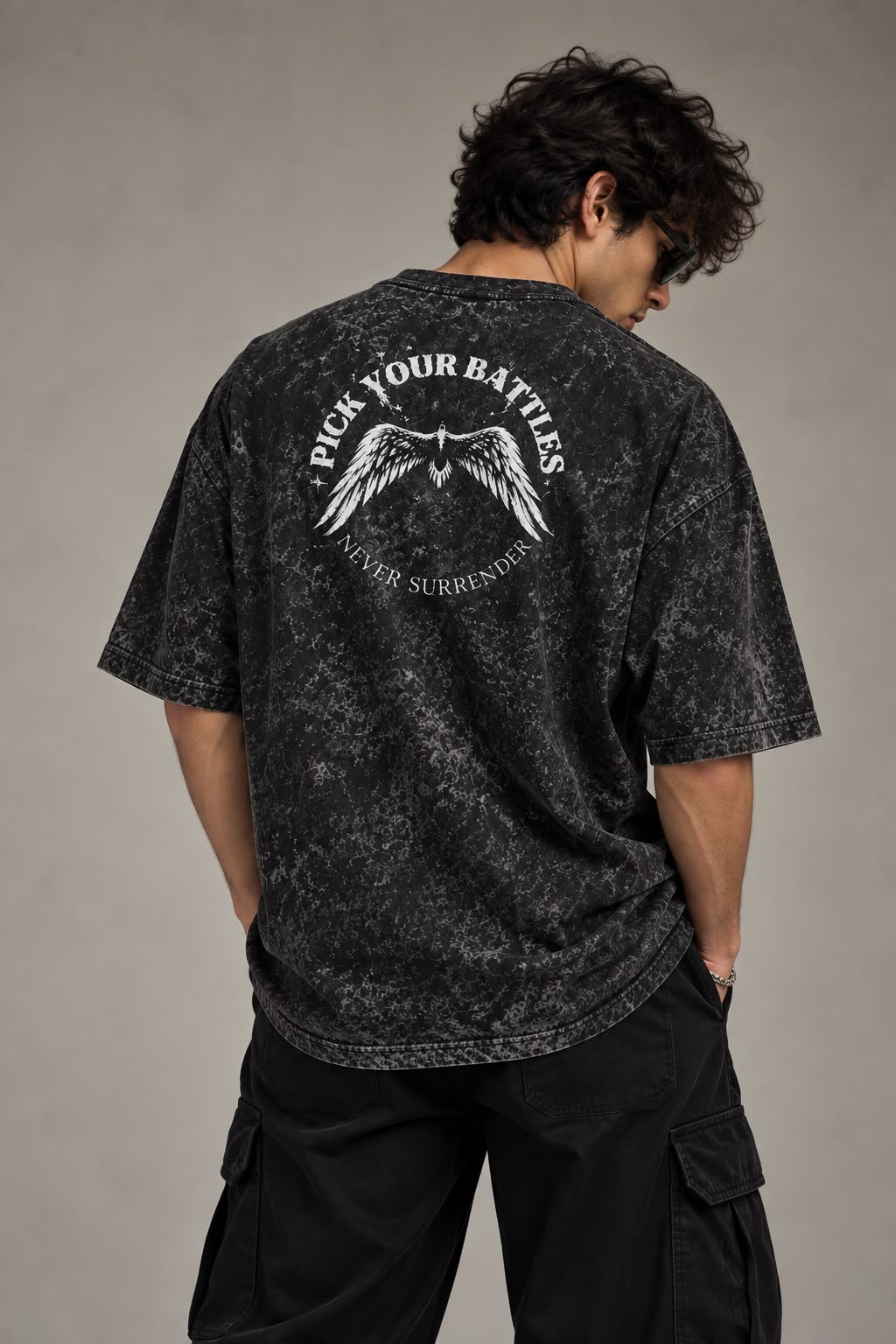 PICK YOUR BATTLES - Acid Wash Oversized T-Shirt